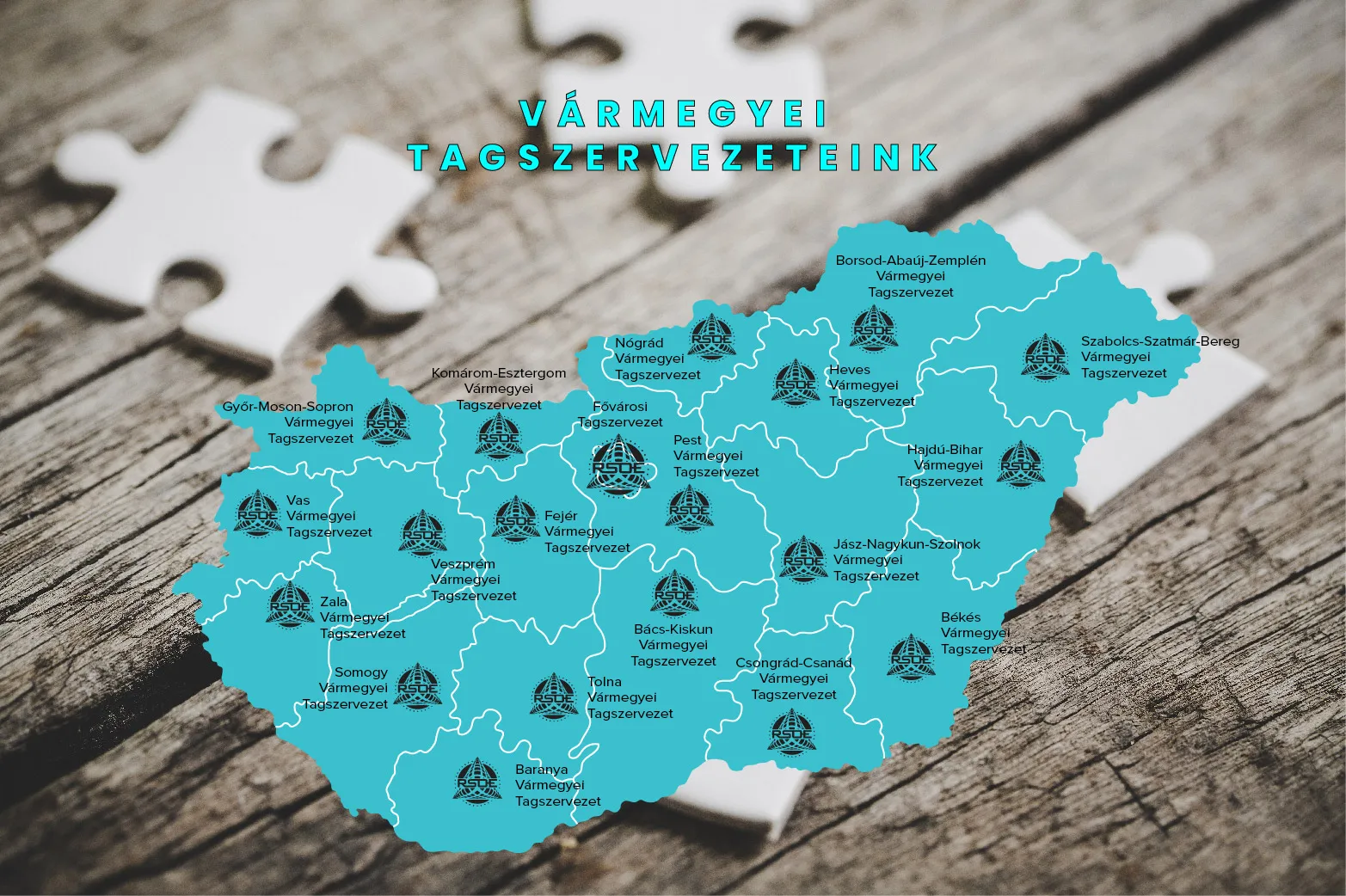 RSOE vármegyei tagszervezetei térképen elhelyezve